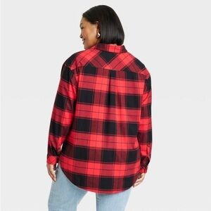 Women's Long Sleeve Flannel Button-Down Shirt - Ava & Viv™ Red Plaid new